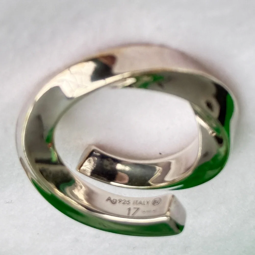 Bottega Veneta Mens AG925 Sterling Silver Twisted Wrap‎ Ring Size 17 Italy